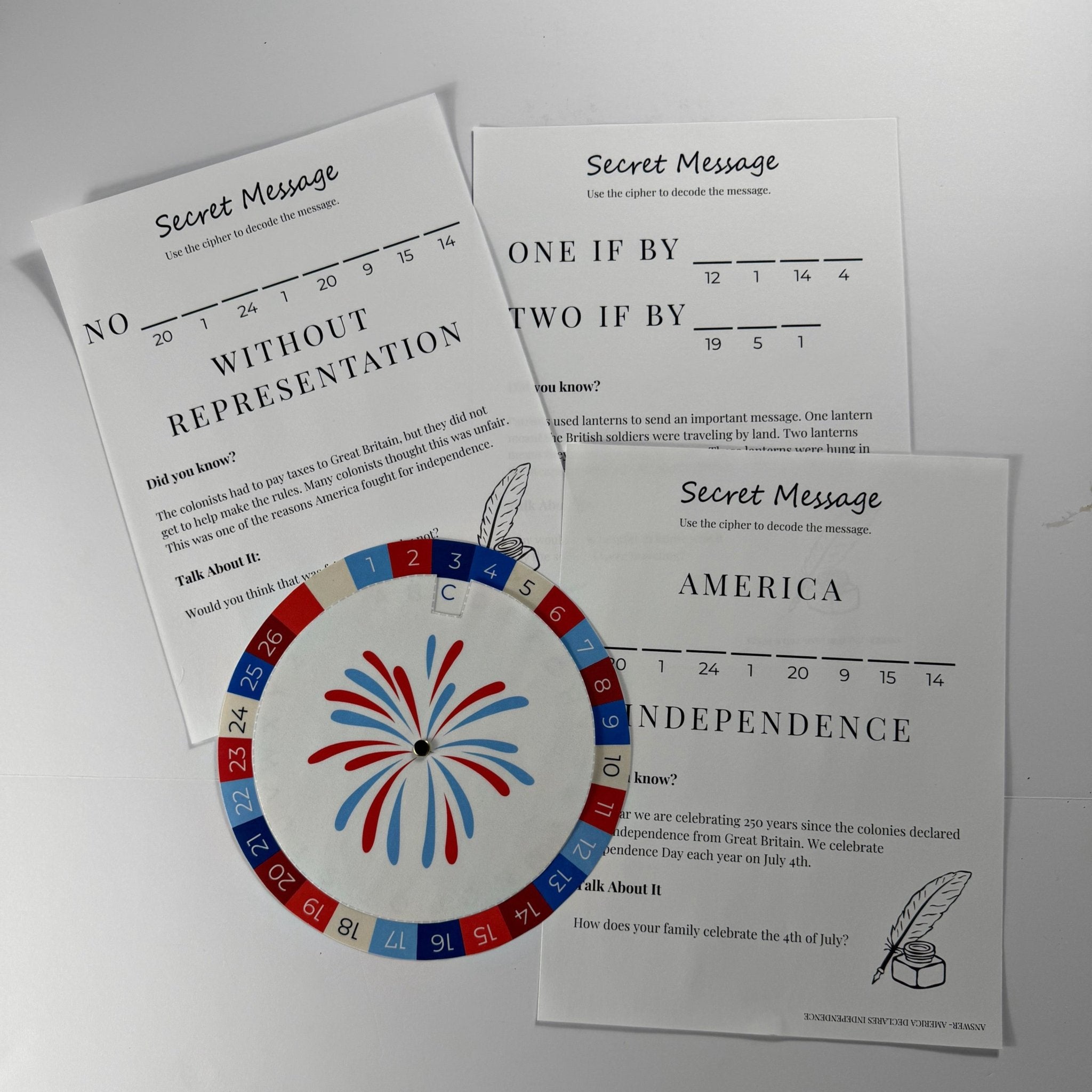 America 250 Cipher Challenge | Free 4th of July History Activity for Kids - littlelionhistory